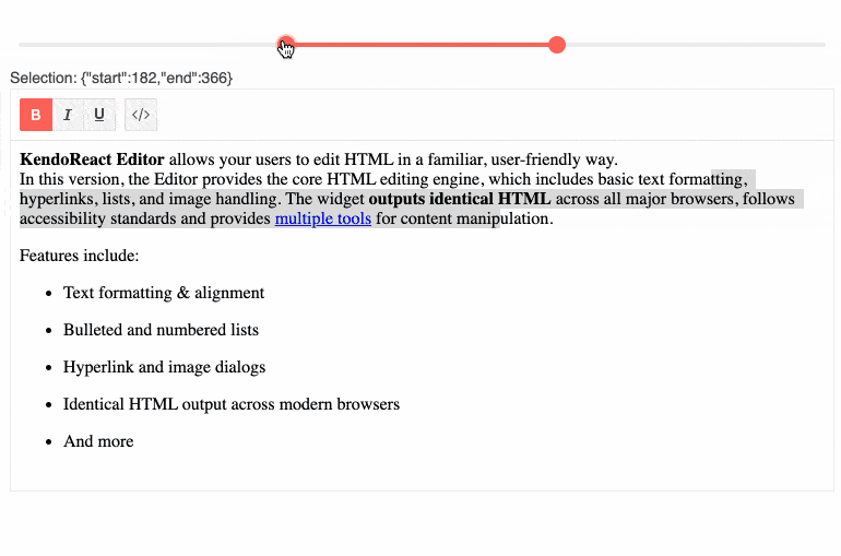 React Editor component: Selection