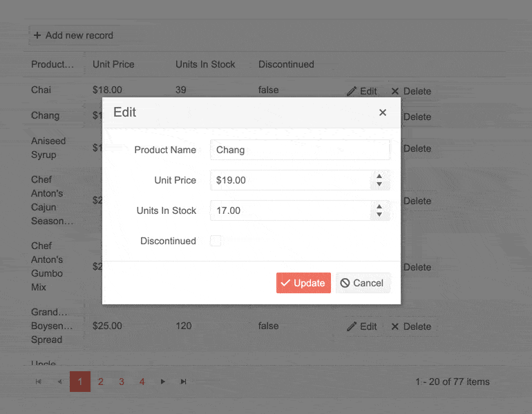 Data-editing for ASP.NET Core DataGrid