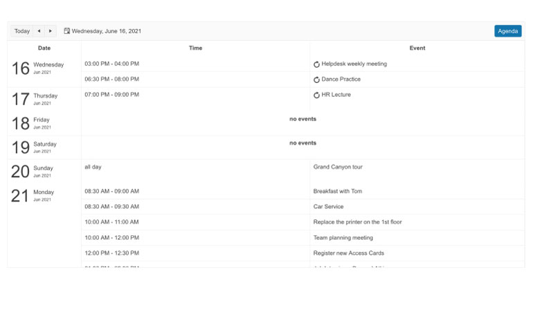 Blazor Scheduler-Agenda-View
