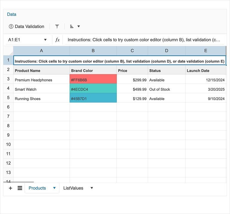 Angular Spreadsheet Custom Cell Editors