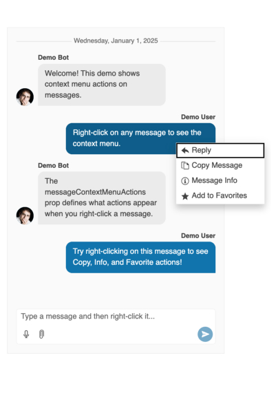 KendoReact Chat Message Context menu