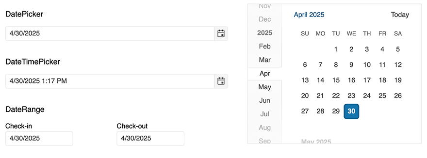 date-inputs component screenshot
