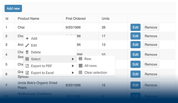 KendoReact ContextMenu Header