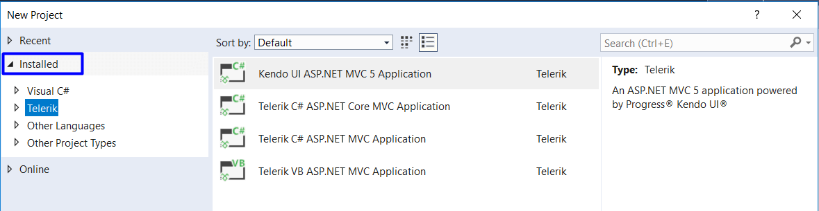 UI for ASP.NET Core New project Template