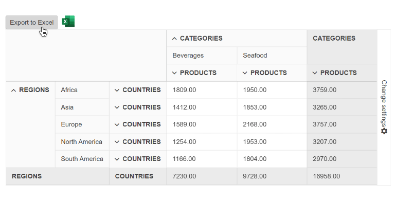 React PivotGrid Excel Export