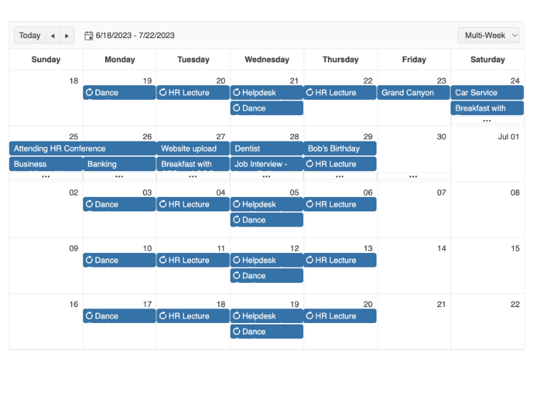 Scheduler Multi Week View
