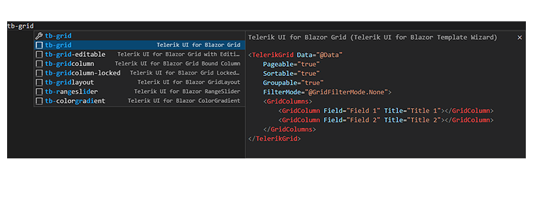 Telerik Blazor Data Grid Code Snippet