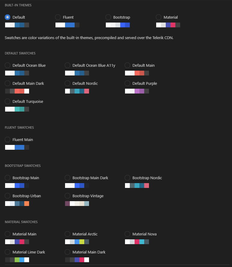 UI for ASP.NET Core Theme options